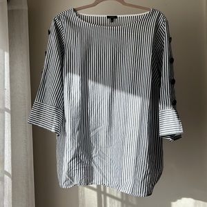 Talbots Navy Blue and White pinstriped cotton blouse